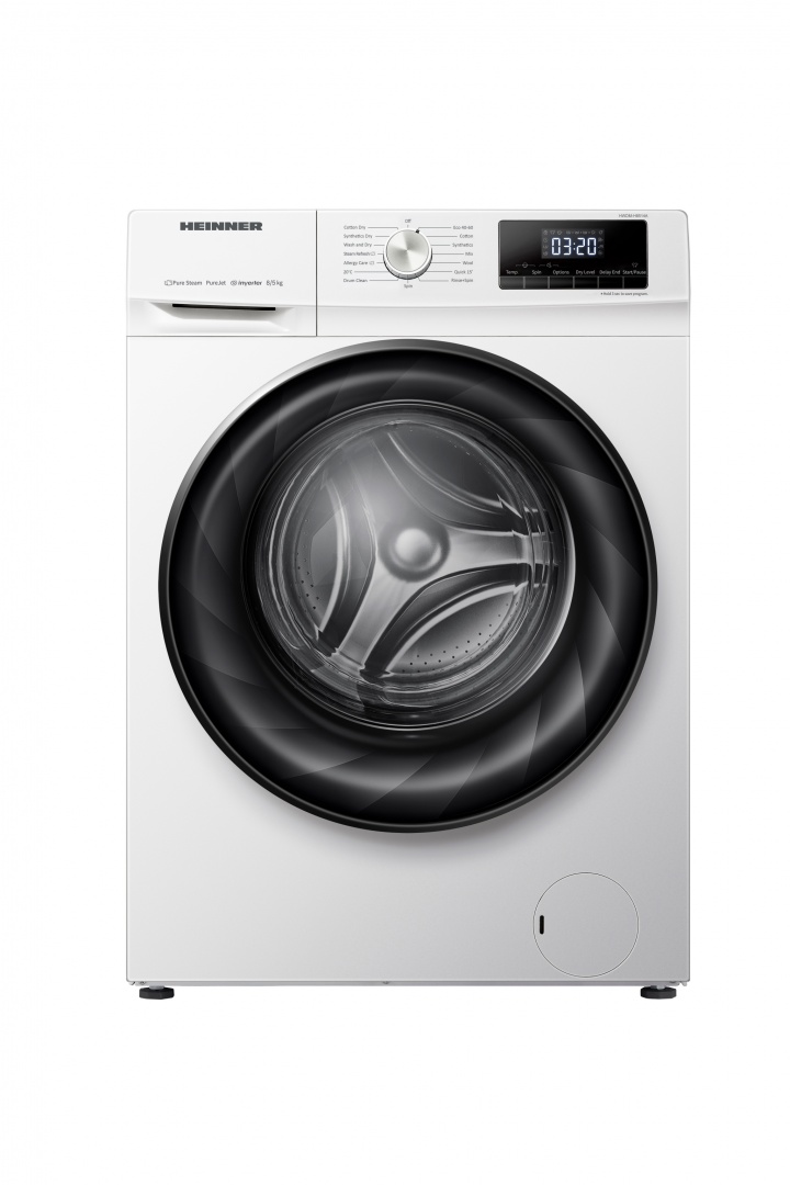 RESIGILAT - MASINA DE SPALAT RUFE CU USCATOR HEINNER HWDM-H8514A, Clasa A, Spalare 8Kg, Uscare 5Kg, 1400RPM, Motor inverter, Display LED, Alb