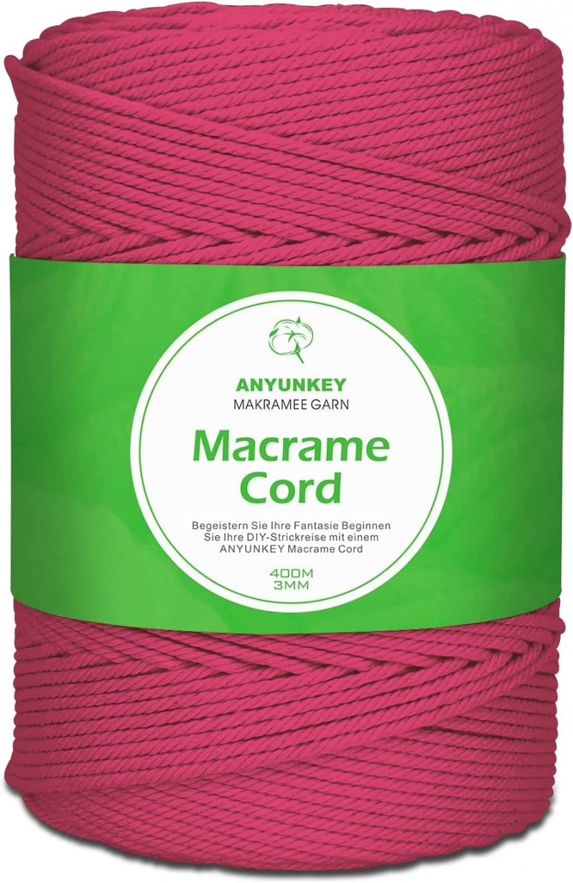Rola de macrame pentru mestesuguri ANYUNKEY, bumbac, cyclam, 400m x 3 mm