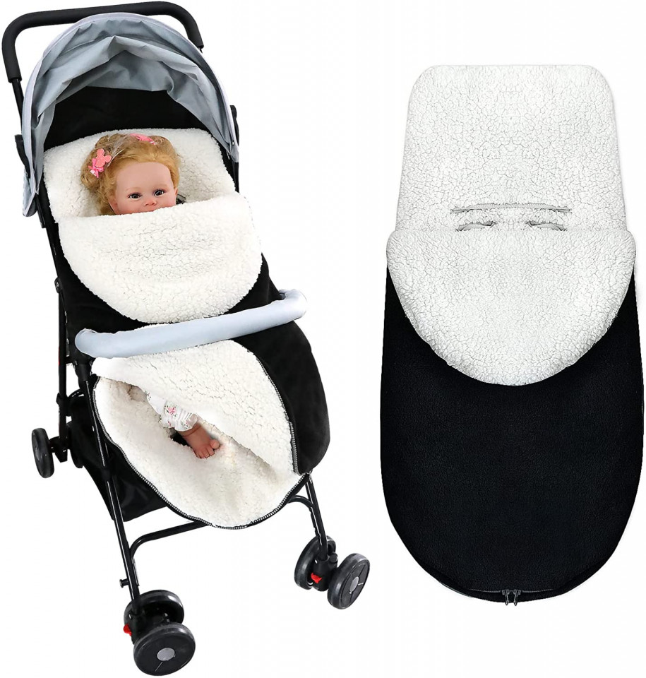 Sac de dormit pentru bebelusi in carucior Lakpopya, casmir sintetic/lana de corali, negru/alb, 85 x 44 cm Articole