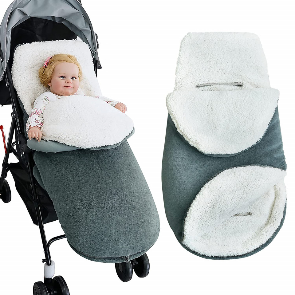 Sac de dormit pentru bebelusi LEcylankEr, blana/textil, alb/gri, 45 x 86 cm alb/gri