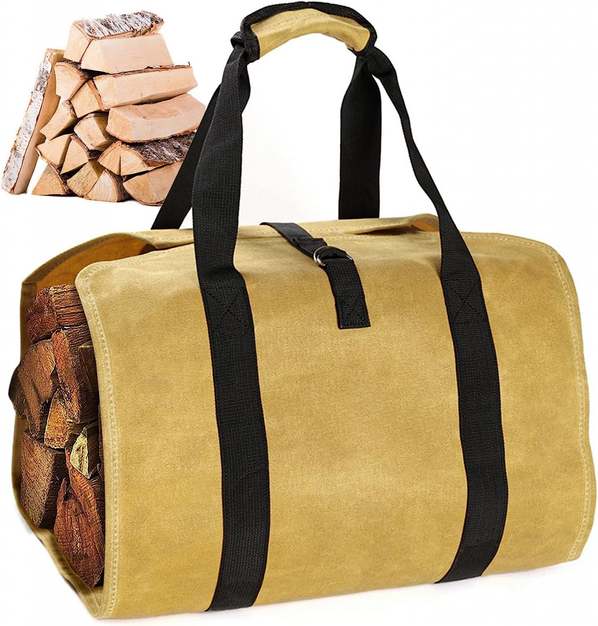 Sac de transport lemne TULEBOLIAN, textil, negru/maro, 96 x 45,5 cm