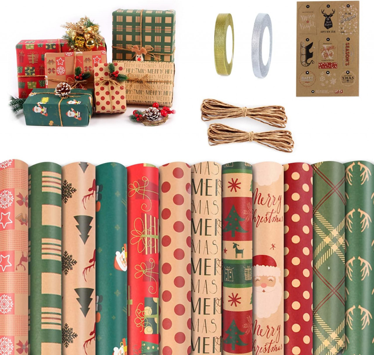 Set 12 coli de hartie pentru impachetat Qinglee, multicolor, 70 x 50 cm