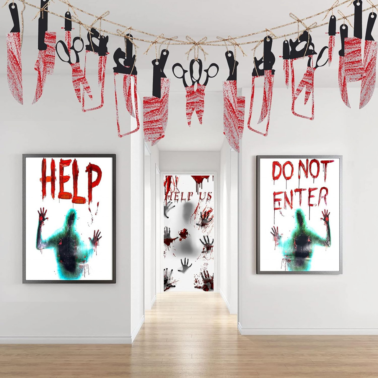 Set 2 bannere si 3 stickere pentru Halloween Ymenow, PVC, multicolor