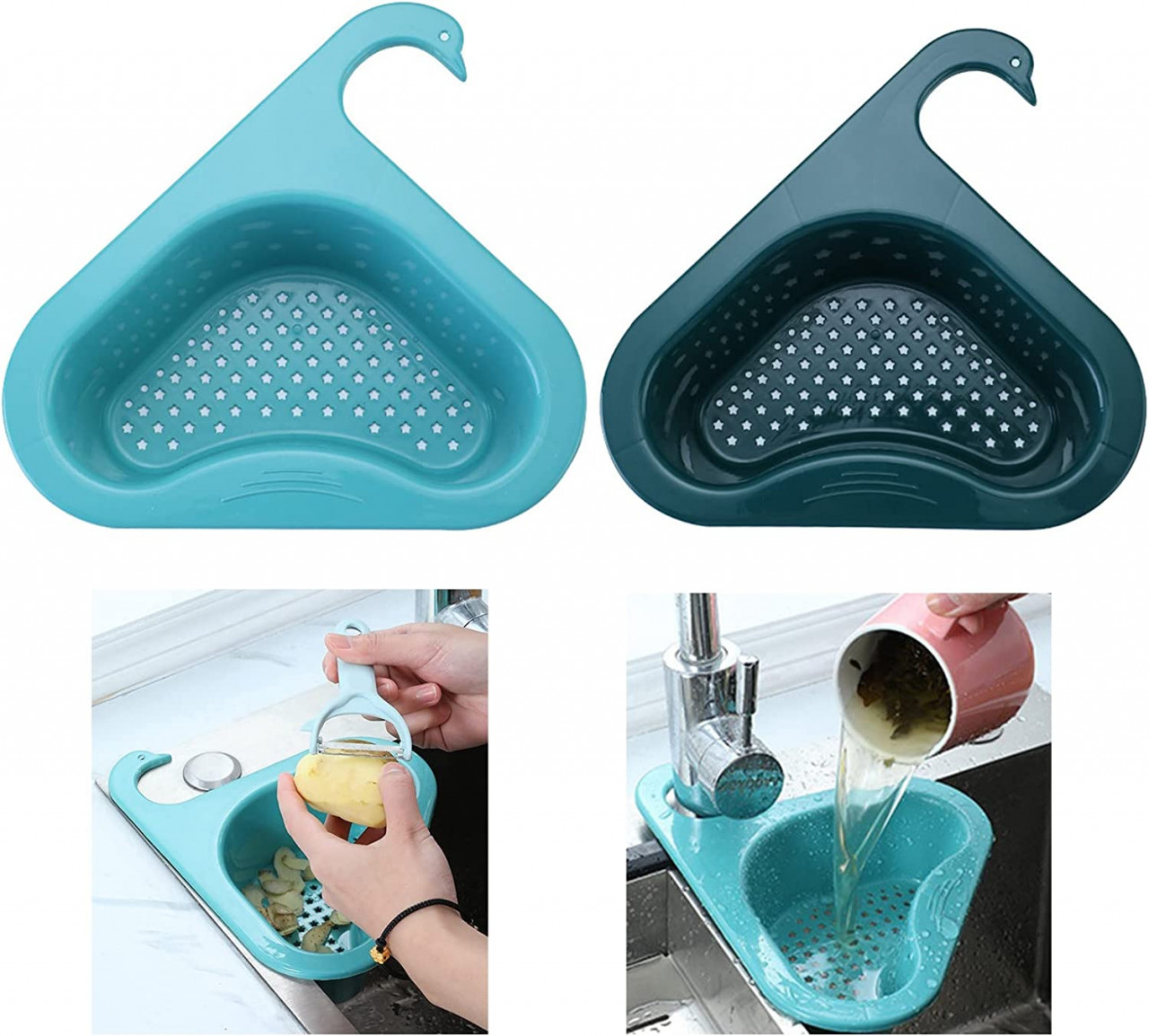Set 2 filtre de scurgere pentru chiuveta ND, plastic, albastru/verde inchis, 26,7 x 24 x 8,2 cm