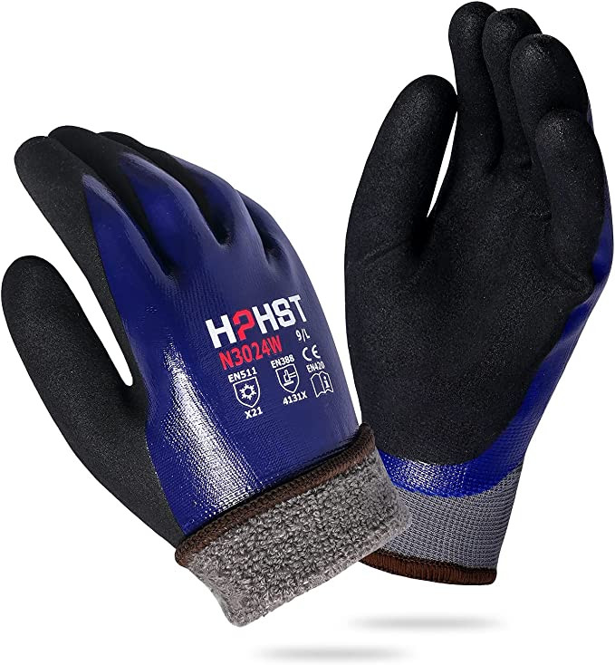 Set 2 perechi de manusi pentru gradinarit/constructii Hphst, nailon/poliester/latex, albastru/negru, XL