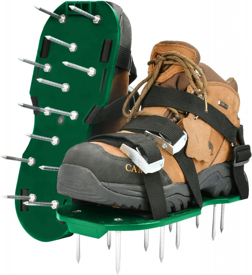 Set 2 sandale pentru aerarea gazonului Kateluo, polipropilena/metal, verde/argintiu, 29,5 x 12,5 cm