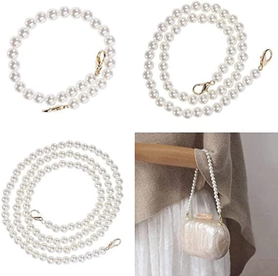 Set 3 curele de inlocuire pentru posete Butyeak, margele/metal, alb
