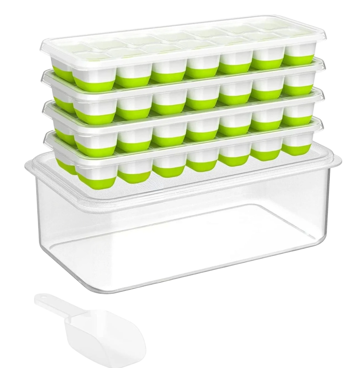 Set 4 forme pentru gheata, o caserola si un scafa AcrossSea, silicon, alb/verde/transparent
