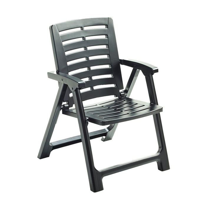 Set 4 scaune de gradina, Progarden, Rexi, Pliabil, Polipropilena, Antracit, 56x89x82 cm, Resigilat, Grad A
