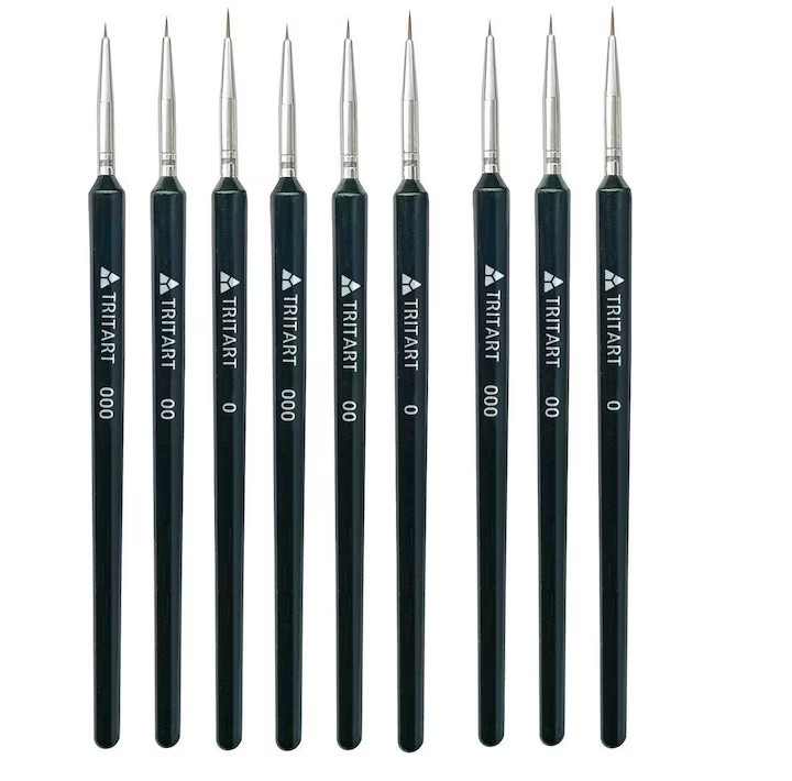 Set 9 pensule de precizie Tritart, premium, pentu pictura in acuarela, ulei si acrilic, vopsea faciala, nail art, resigilat