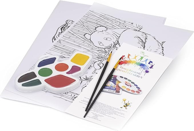 Set acuarele pe baza de miere KreativKids, 8 culori, 10 foi si 2 pensoane