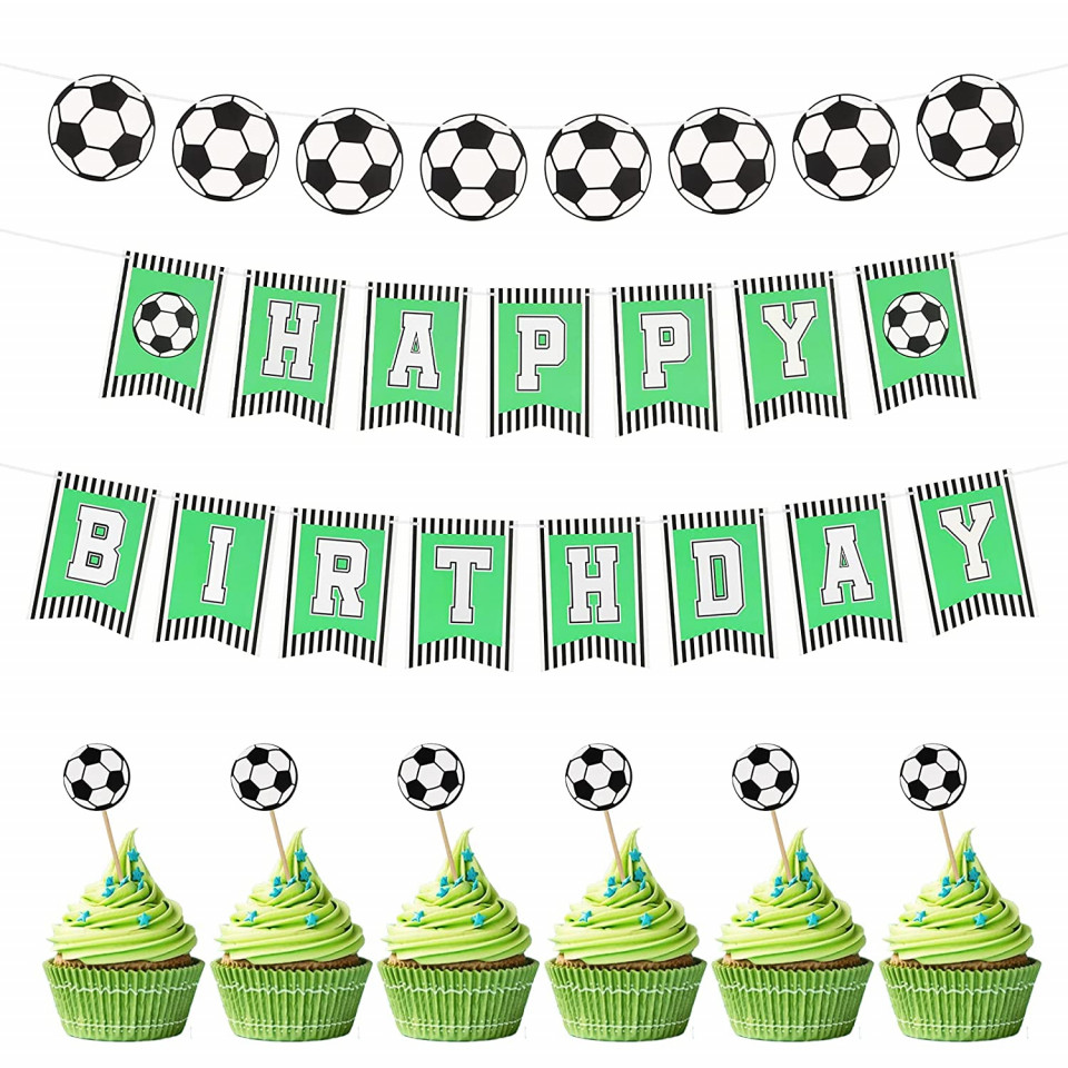Set aniversar CHALA, model fotbal, carton, verde/negru/alb, 15 piese