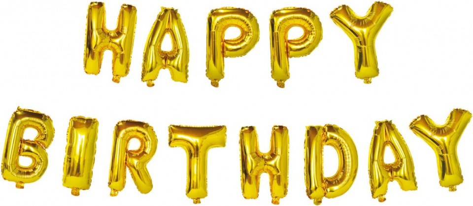 Set baloane Happy Birthday PARTY GO, 13 piese, folie, auriu, 30 cm