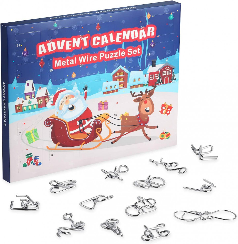Set calendar de advent Kohmui, metal, argintiu, 24 piese Accesorii pret redus