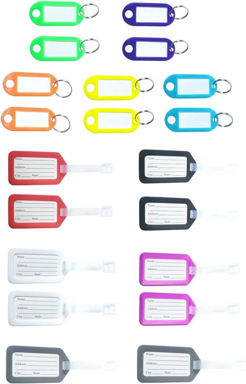 Set de 10 brelocuri si etichete pentru bagaje Miewaa, plastic/metal, multicolor, 8,3 x 4,5 cm