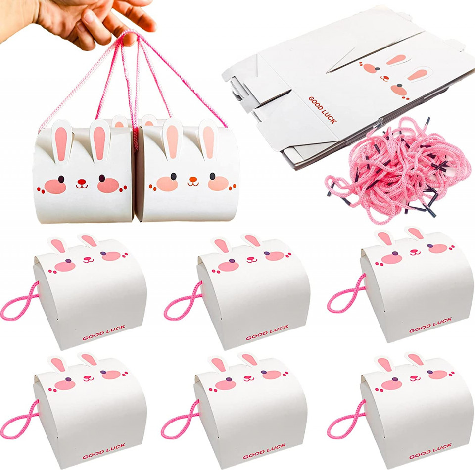 Set de 10 cutii cadou pentru Paste KEELYY, hartie, alb/roz, 8,5 x 8,5 x 7,5 cm 75 pret redus