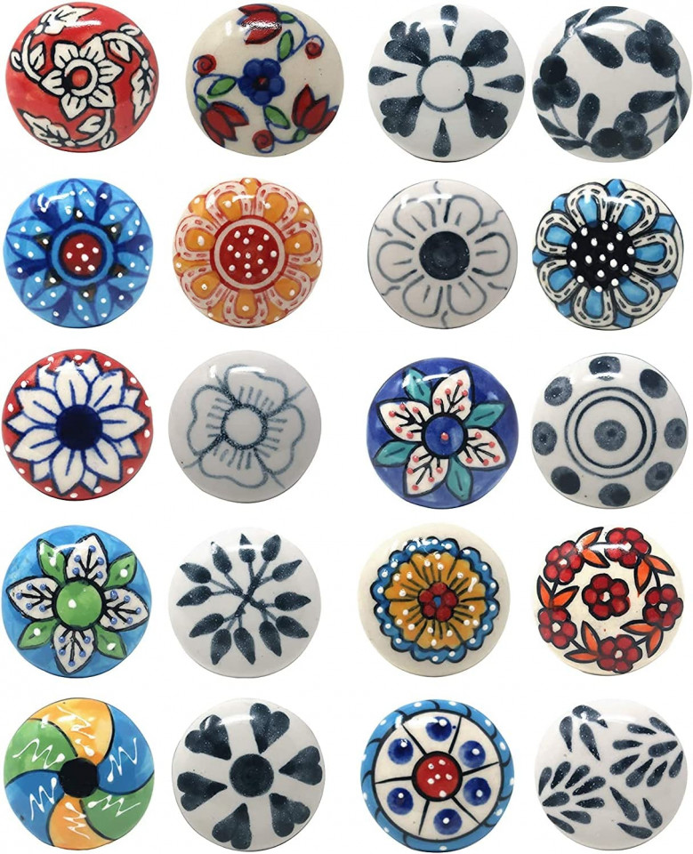Set de 10 manere pentru mobilier Ajuny, ceramica/metal, multicolor, 4,2 cm