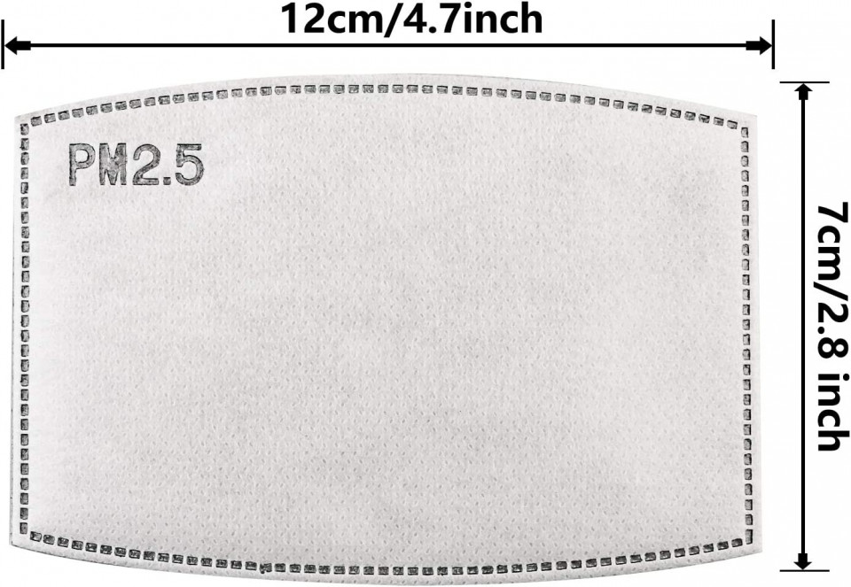 Set de 100 filtre de carbune activ PM2.5 pentru masca de protectie Begleri, alb/gri, 12 x 7 cm