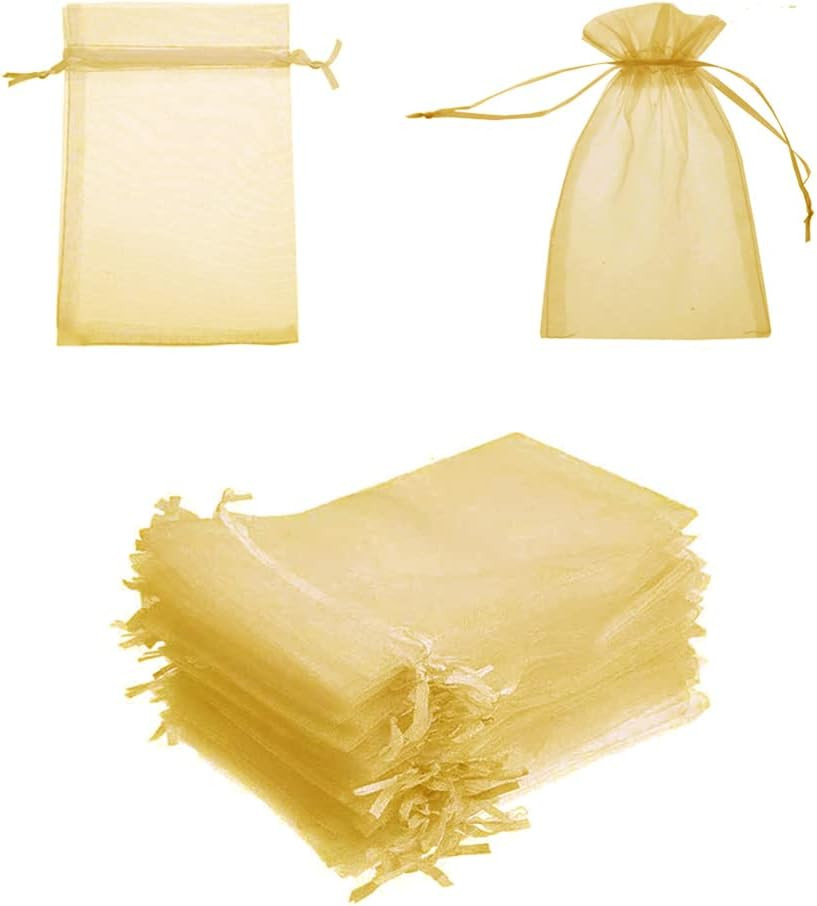 Set de 100 saculeti Svupue, textil, auriu, 10 x 15 cm