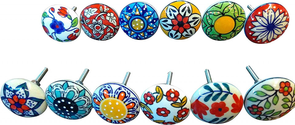 Set de 12 butoane pentru sertare/dulapuri Ajuny, ceramica, multicolor, 40 X 40 mm Accesorii pentru dulapuri și biblioteci 2023-09-25