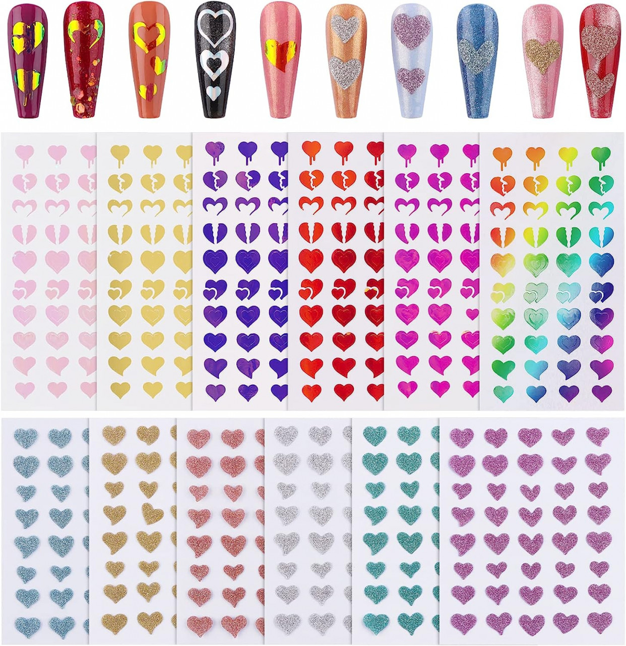 Set de 12 coli cu autocolante pentru unghii Kalolary, acrilic, multicolor, 8 x 10 cm / 12 x 6,2 cm