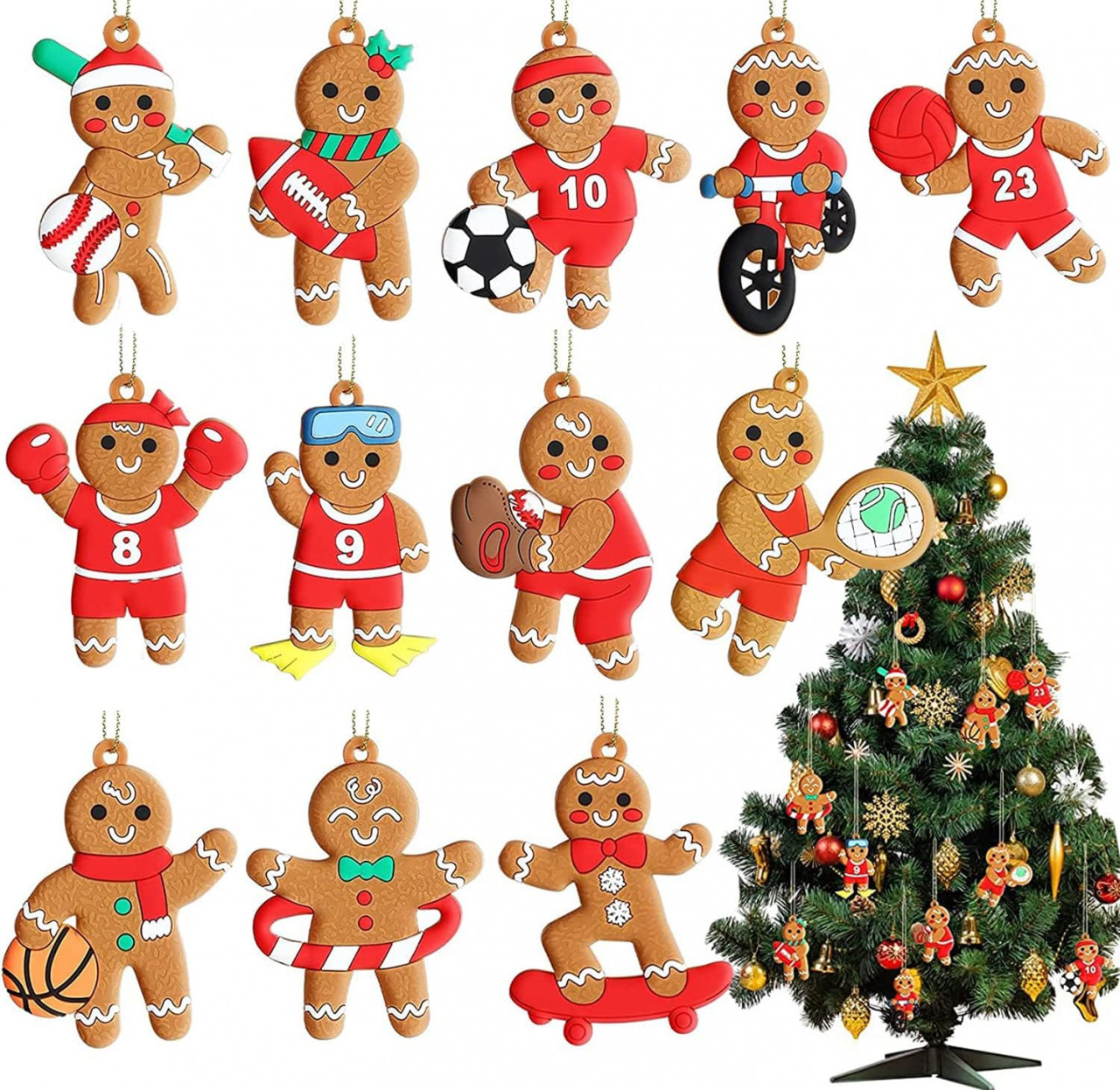 Set de 12 decoratiuni de Craciun Yitla, PVC, multicolor, 5-7,5 cm
