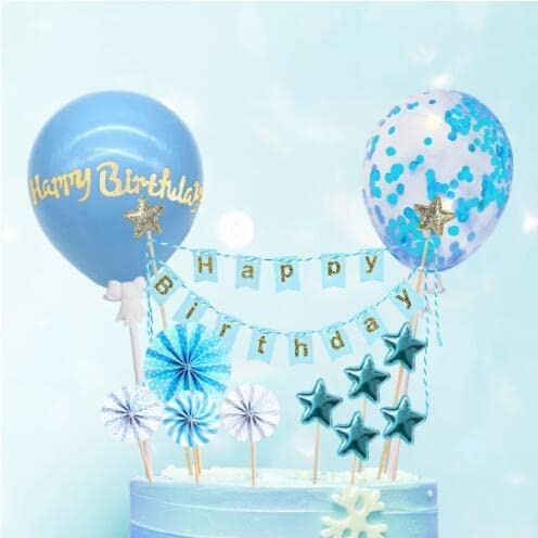 Set de 12 decoratiuni pentru decorare tort Hileyu, albastru/alb, latex/hartie Accesorii pentru petreceri 2023-09-25