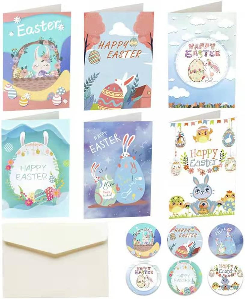 Set de 12 felicitari de Paste TMHX, hartie, multicolor, 10,5 x 7 cm