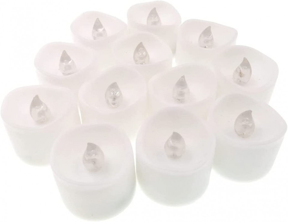 Set de 12 lumanari JZK, LED, plastic, alb, 3,3 x 3,5 cm