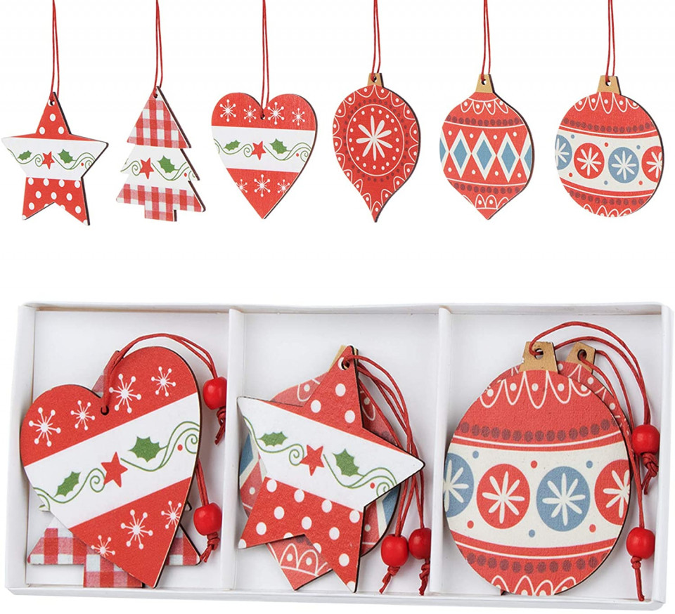 Set de 12 ornamente pentru brad Agoer, lemn, multicolor, 8-9 cm 8-9 imagine 2022