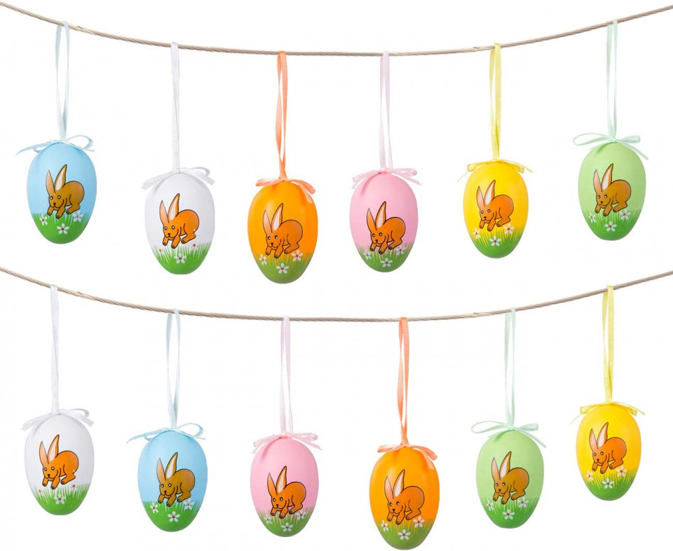 Set de 12 oua colorate pentru Paste Naler, plastic, multicolor, 6 x 4 cm