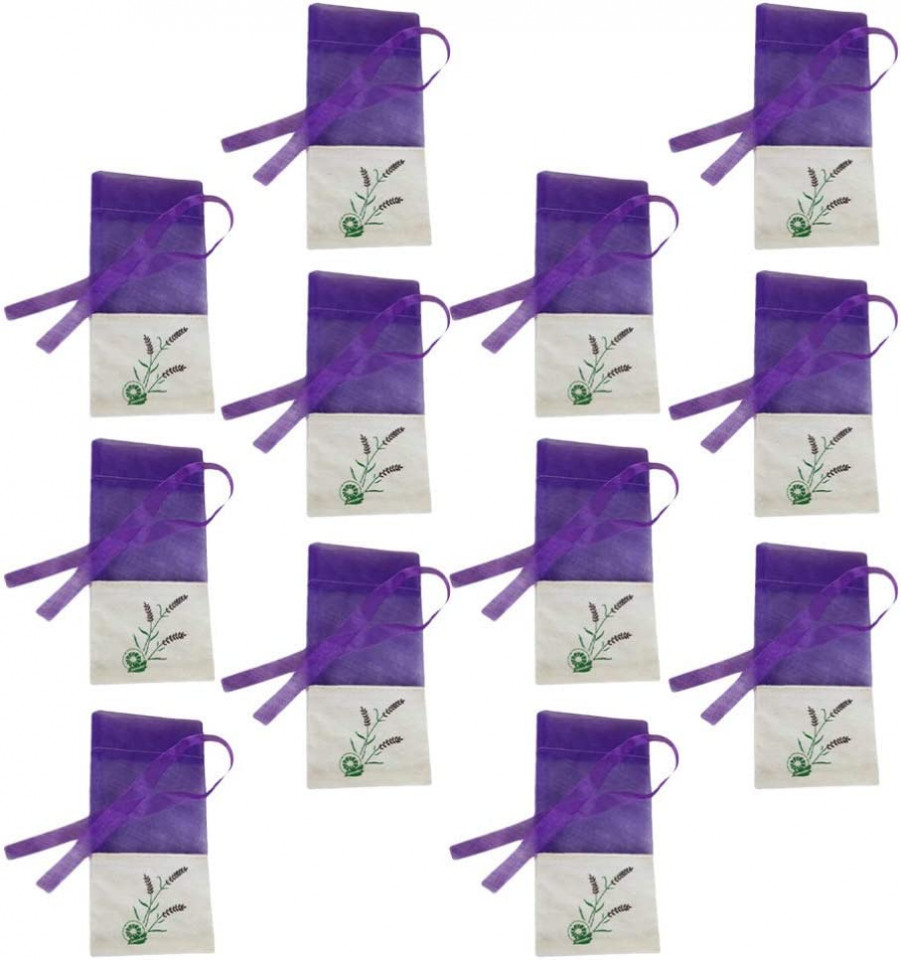 Set de 12 saculeti pentru lavanda Hemoton, mov, tifon, 15 x 7,2 cm