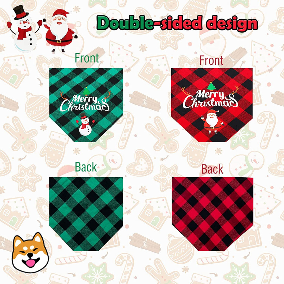 Poze Set de 2 bandane de Craciun pentru caini Reakoo, textil, rosu/verde, L, 70 X 47 cm