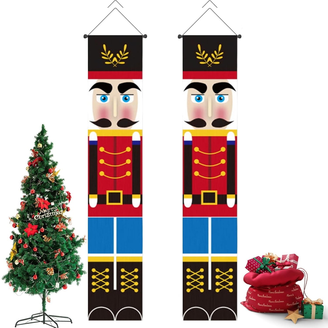 Set de 2 bannere pentru Craciun Peeshon, textil/PVC, multicolor, 30 x 180 cm