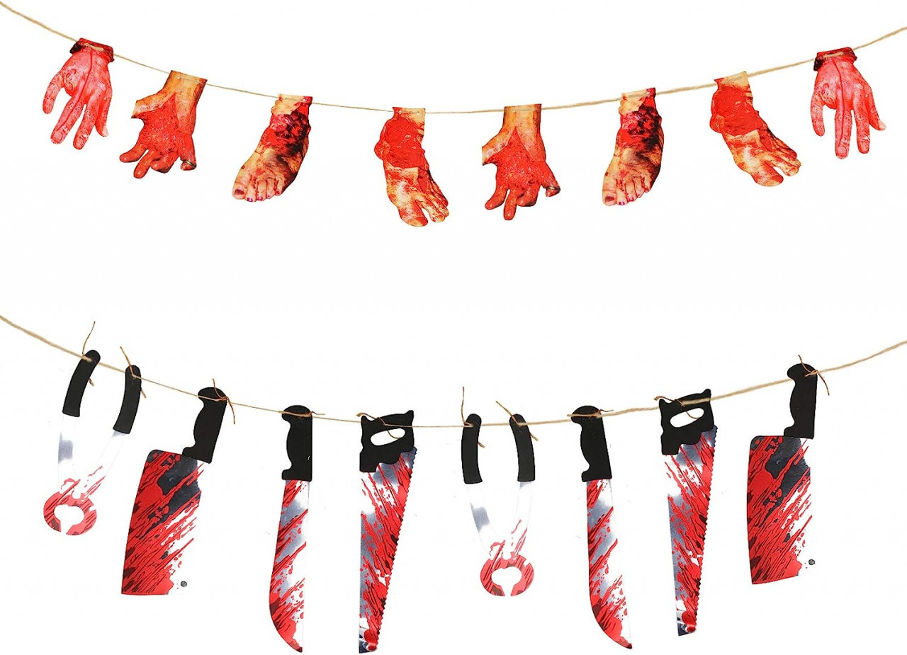 Set de 2 bannere pentru Halloween KATOOM, plastic/carton, rosu/negru, 2,3 / 2,4 m 23 pret redus
