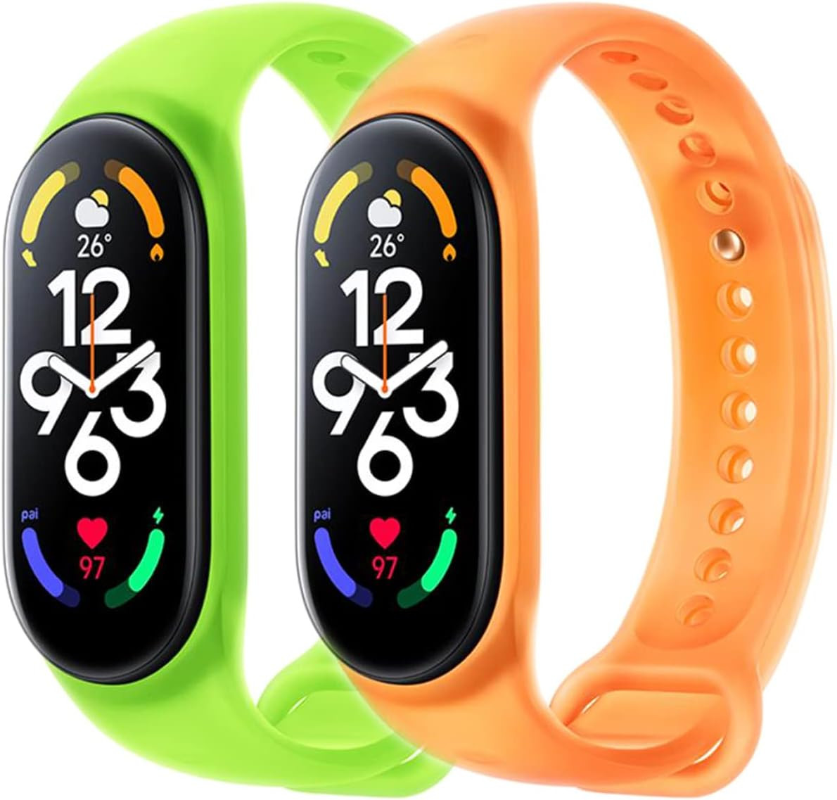 Set de 2 bratari pentru Xiaomi Mi Band 5/6/7 si Amazfit Band 5, Monuary, silicon, verde/portocaliu