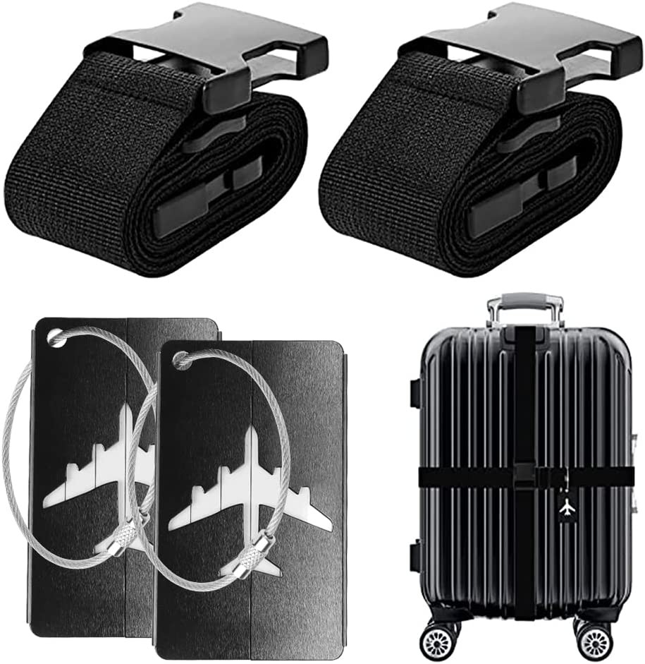 Set de 2 curele si 2 etichete pentru valiza Heatigo, plastic/poliester, negru/alb Arte imagine noua