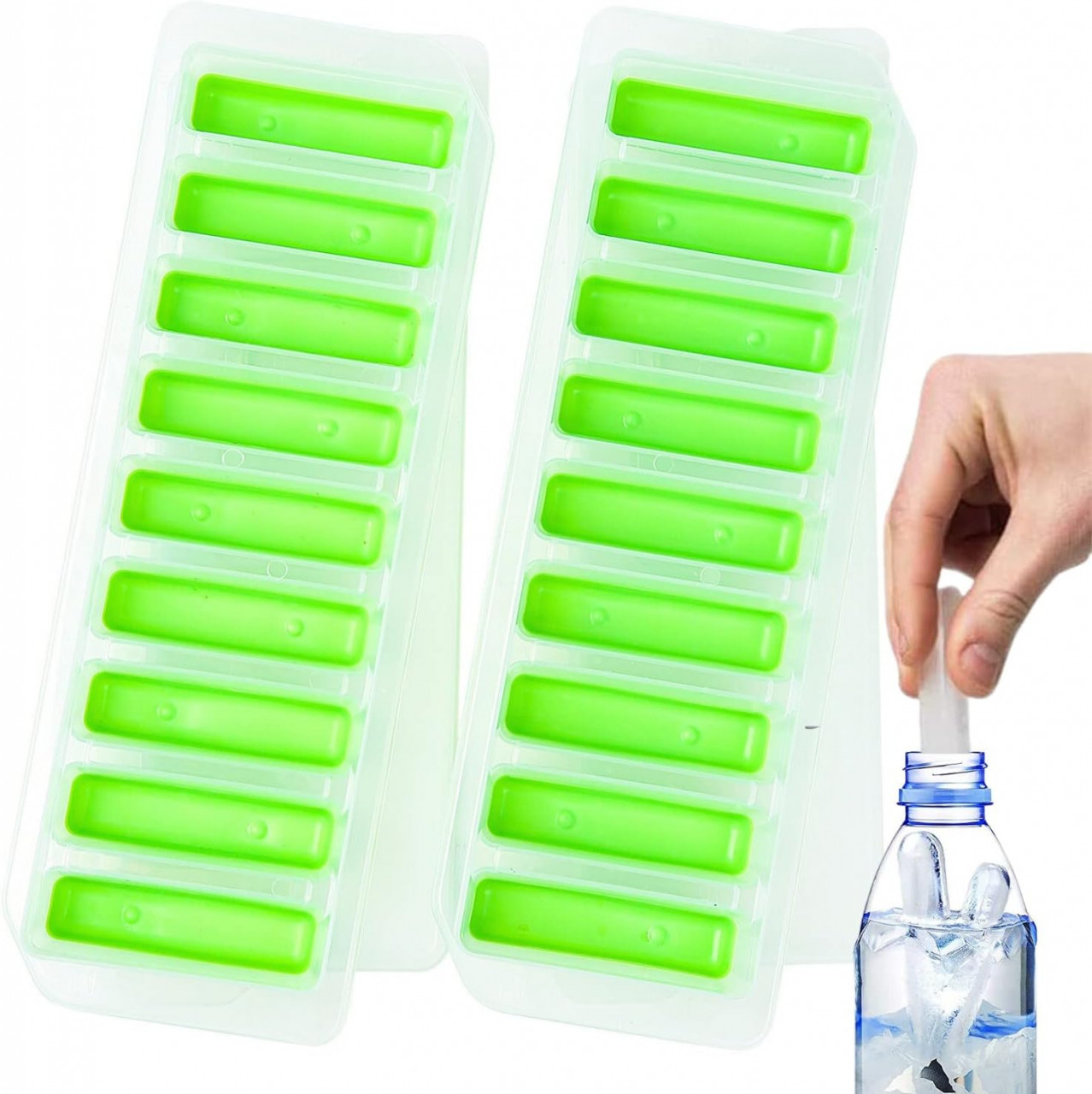Set de 2 forme cu capac pentru gheata Crethink, silicon/plastic, alb/verde, 26,5 x 9 x 1 cm