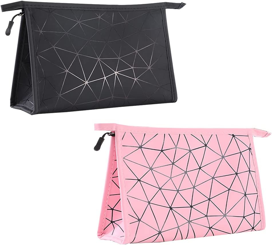 Set de 2 genti de voiaj pentru cosmetice MZSM, negru/roz, piele artificiala, 27 x 8 x 18 cm