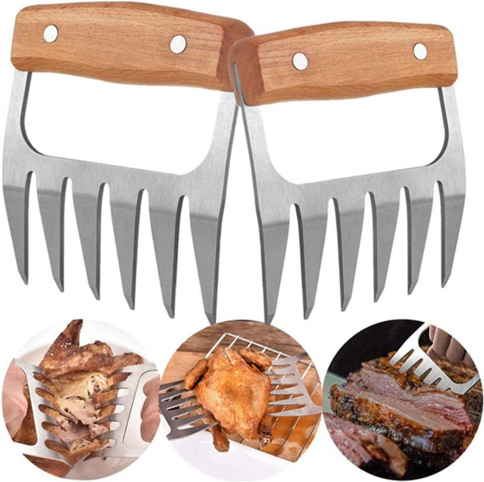 Set de 2 gheare pentru carne Opaceluuk, metal/lemn, 10, 8 x 11, 5 cm