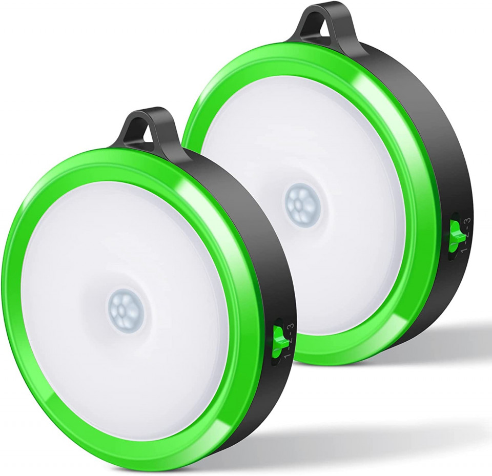 Set de 2 lumini de noapte cu senzor de miscare EMNT, magnetic, USB, verde, 8,3 x 8,3 cm
