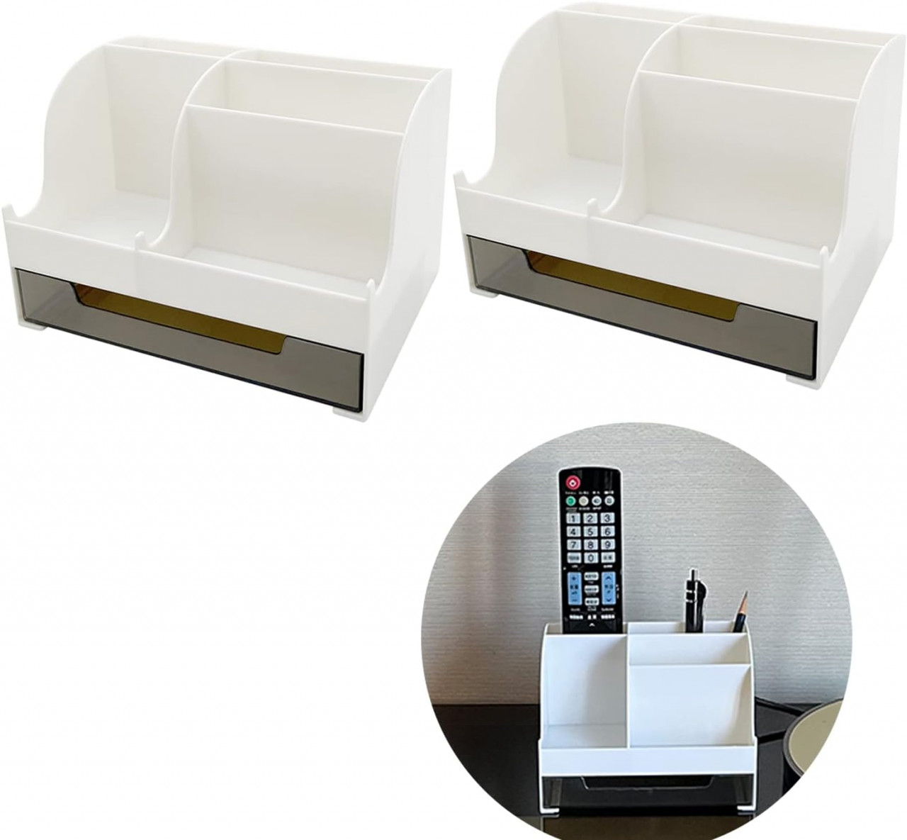 Set de 2 organizatoare de birou JinPhon, PVC, alb, 16 x 11.5 x 10.7 cm