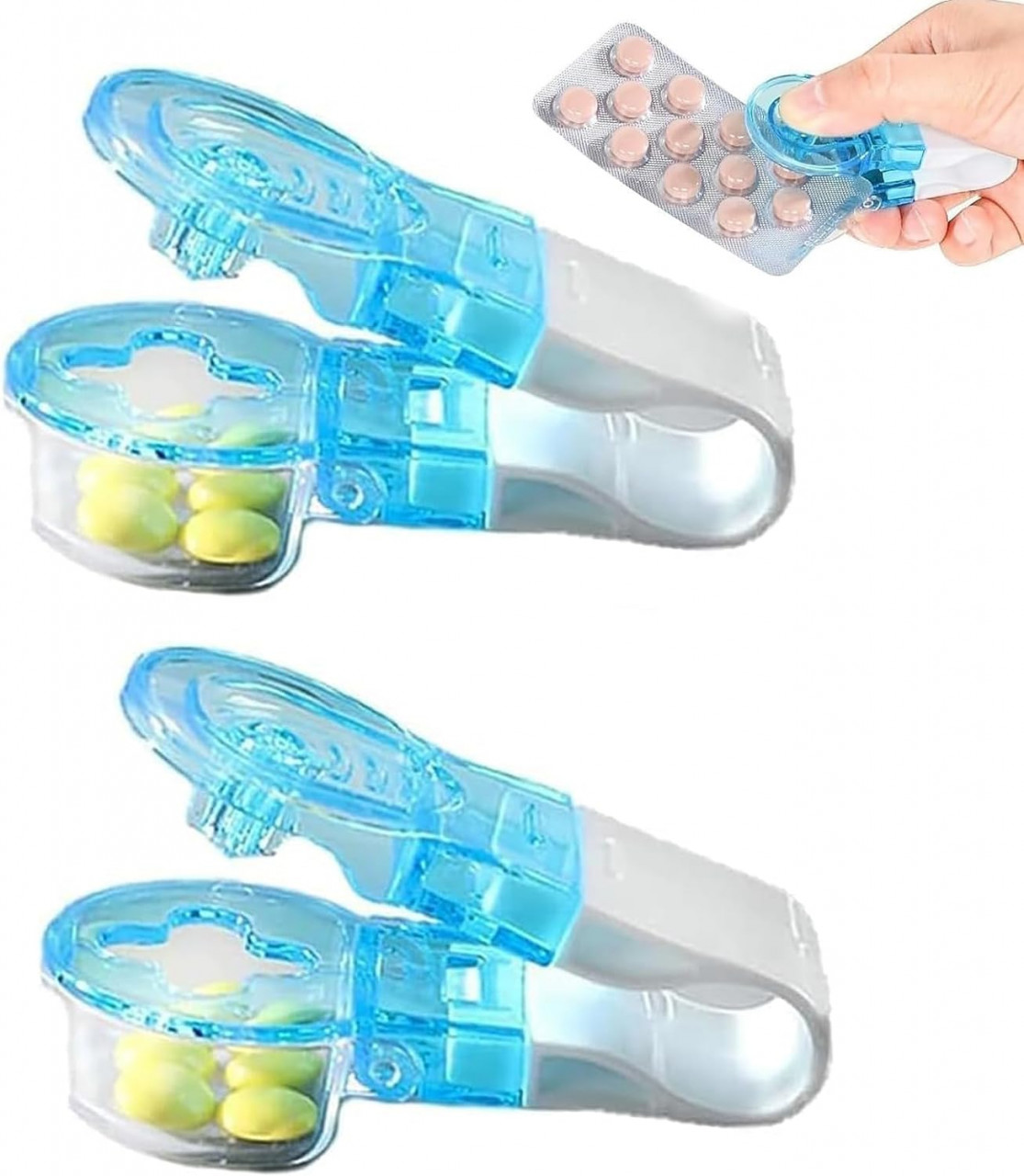 Set de 2 organizatoare pentru medicamente Lamvpiny, plastic, albastru/alb/transparent, 3 x 7,5 x 5 cm