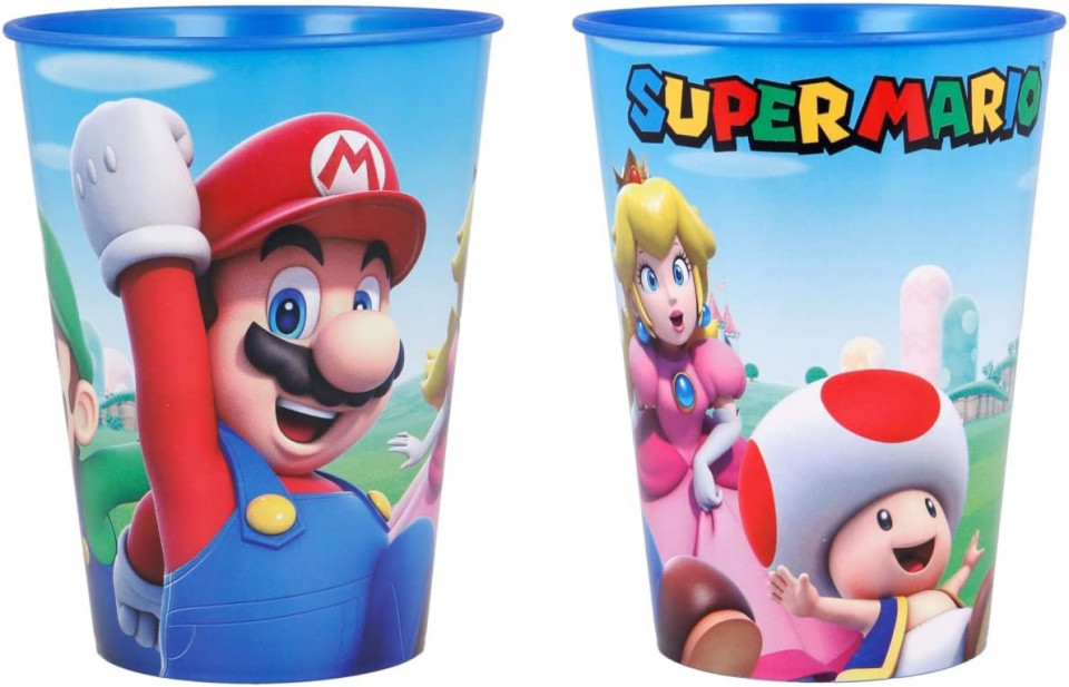 Set de 2 pahare pentru copii ILS I LOVE SHOPPING, Super Mario, plastic, multicolor, 260 ml 260