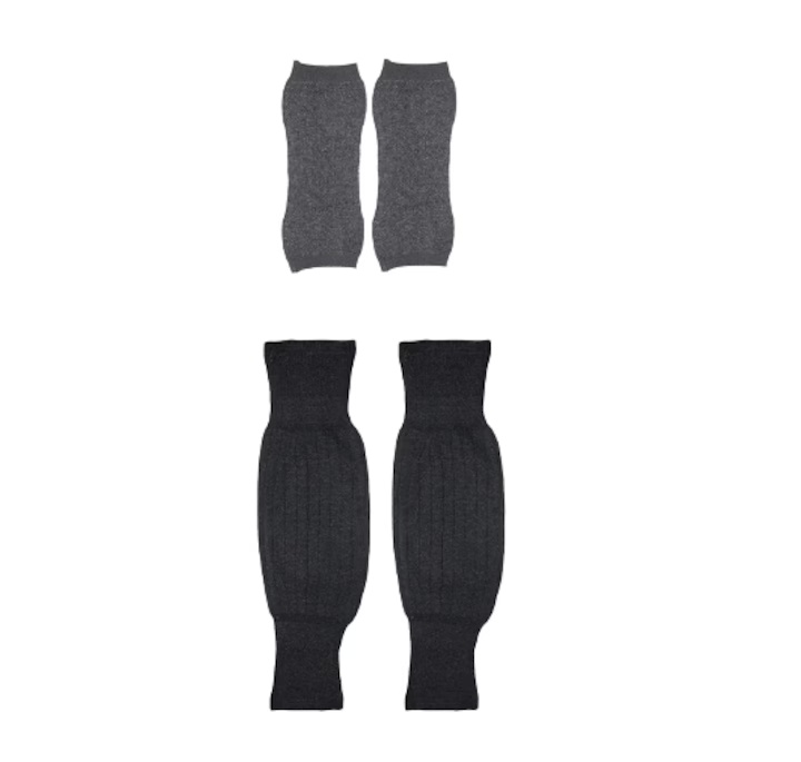 Set de 2 perechi de genunchiere termice pentru femei CHALA, bumbac, negru/gri, 45 x 15,5 cm / 29 x 13 cm