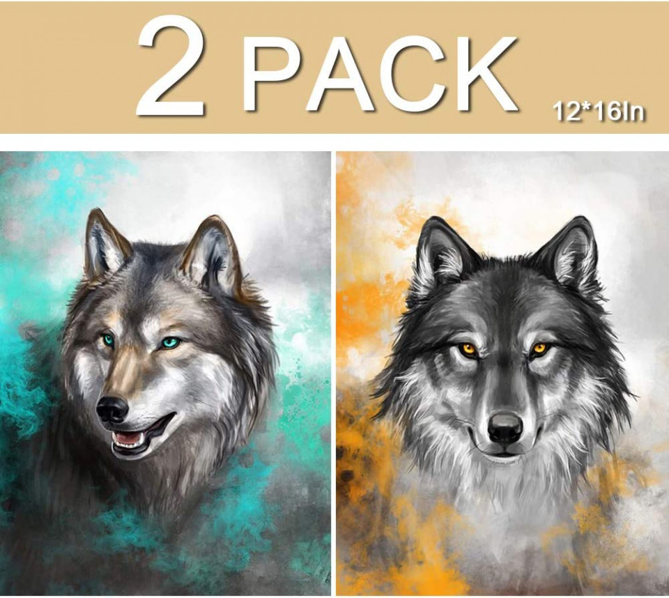Set de 2 picturi cu diamante BiBeGoi, model lup, multicolor, 30 x 40 cm Arte și meșteșuguri 2023-09-25