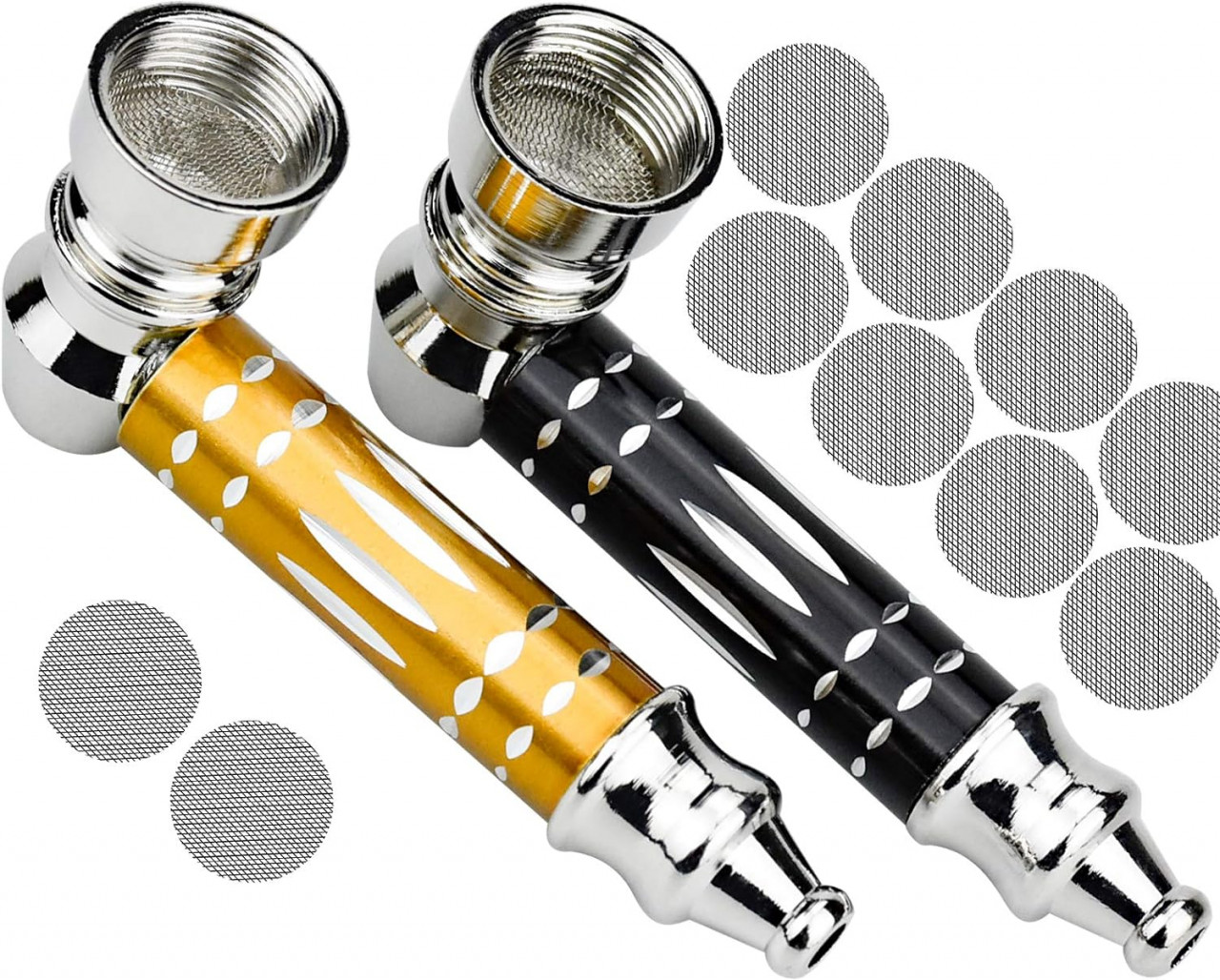 Set de 2 pipe Karaa, otel inoxidabil, negru/galben, 7.5 x 3.2 cm