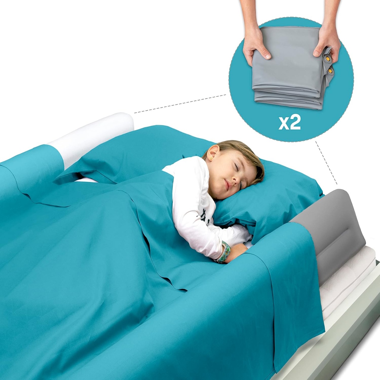 Set de 2 protectii pentru marginea patului Banbaloo, TPU, gri, 56 x 15 cm