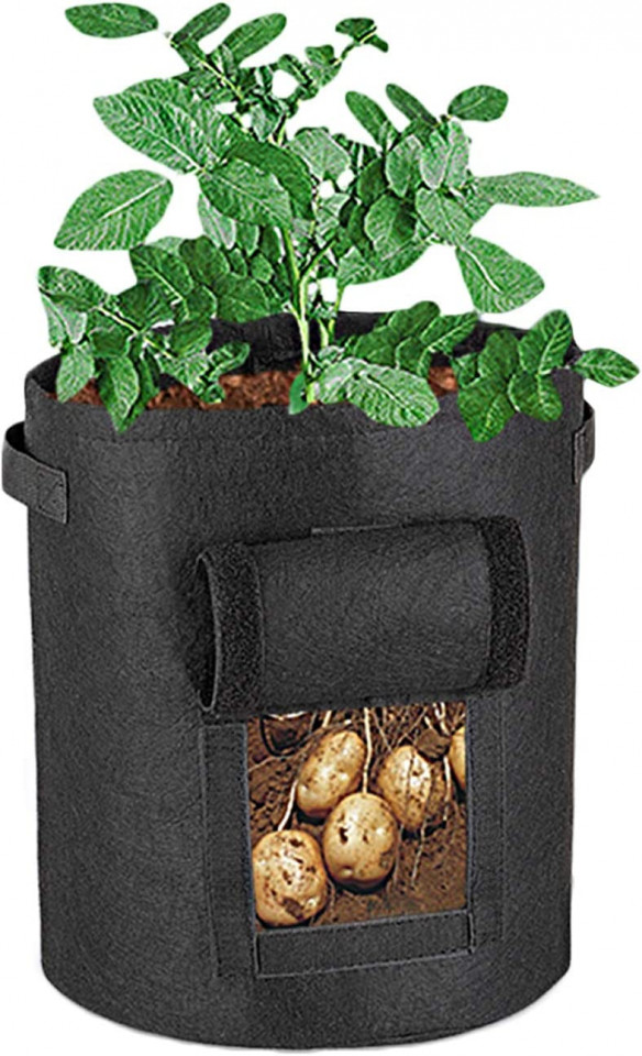 Poze Set de 2 saci pentru cultivare legume SUNTRADE, negru, textil, 28 X 33 cm