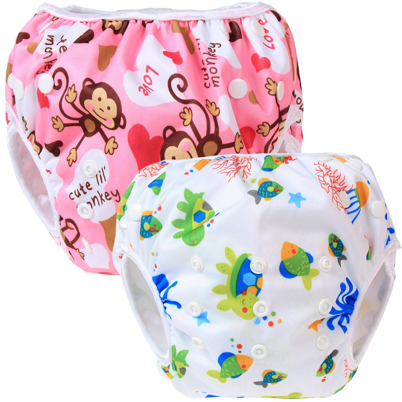 Set de 2 scutece de inot pentru bebelusi Teamoy, poliester, multicolor, 0-3 luni
